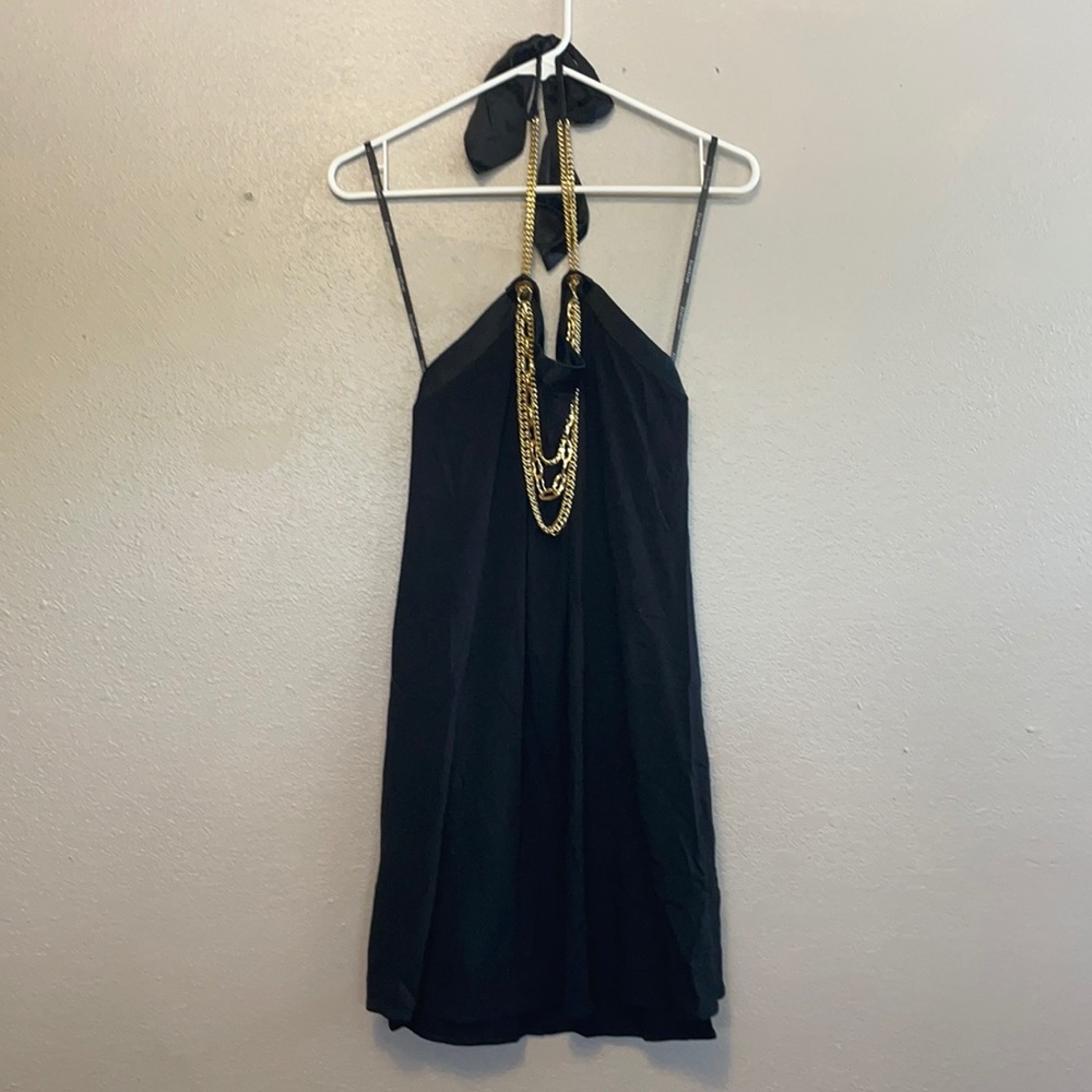 Black triple gold chain Bebé mini dress